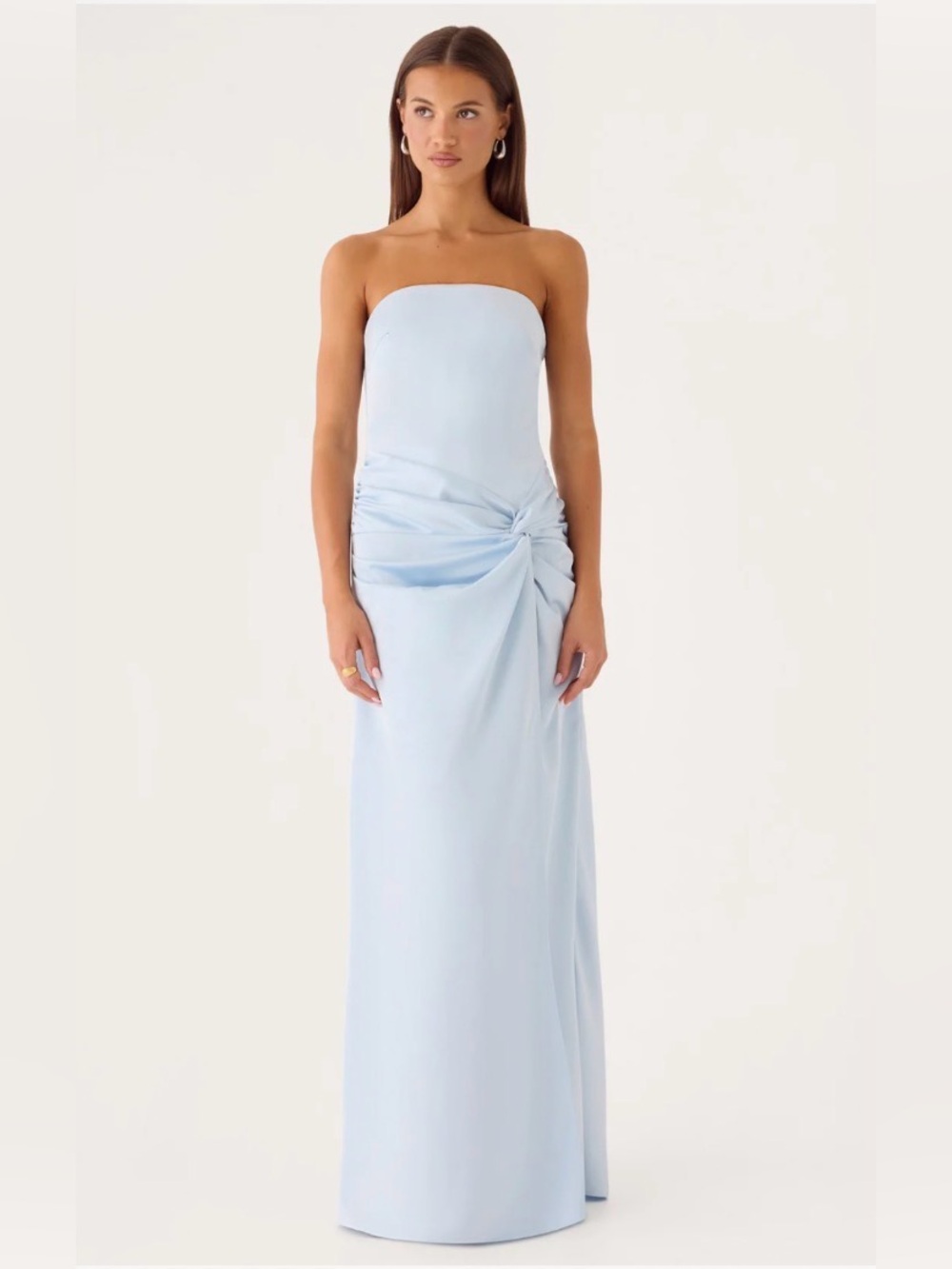 Peppermayo Strapless Light Blue Knot-Detail Maxi Dress